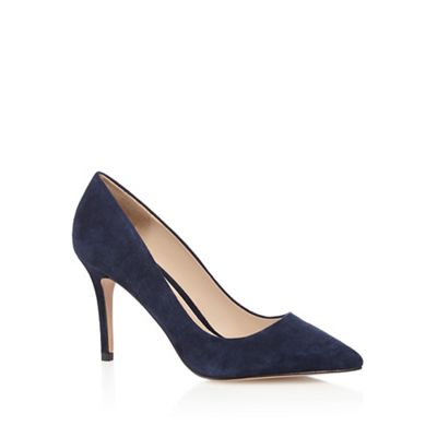 Navy suede pointed high shoes
